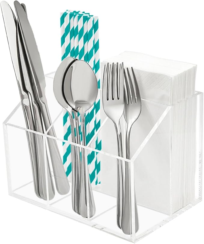 My Space Organizers Utensil Holder Silverware Caddy Countertop Cutlery Organizer For Napkins Flatware Spoon Fork Knife Plastic Acrylic