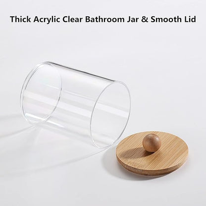 Qtip Holder Dispenser, Apothecary Jars with Lids, Acrylic Cotton Ball Holder - Q Tip Holder Apothecary Jars Clear Container Dispenser for Cotton Swab, Cotton Round Pads, Floss (3Pack Jar with Tray)