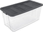 Sterilite 200 Quart Clear Plastic Modular Stacker Storage Bin Tote Container with Latching Lid, Clear Base, and Textured Sure-Grip Surface, Flat Grey