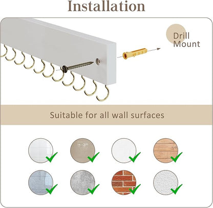 Lolalet Wooden Necklace Holder for Wall with 15 Hooks, Necklaces Hanger Easy Install Wall Mount Necklace Organizer, Jewelry Hangers for Chains, Bracelets, Earrings -Goldwhite