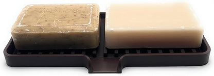 Silicone Soap Dish Tray and Sponge Holder with Drain Chute, Rectangular, Kitchen and Bathroom Sink Organizer (Dark Chocolate, 9"x3.5")
