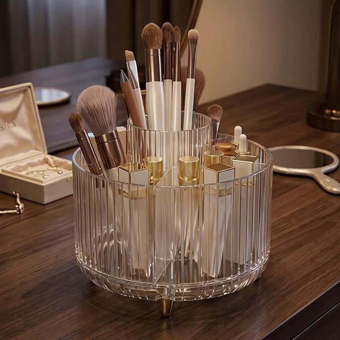 360 Degree Rotating Desktop Organizer,Makeup Brushes,Pencils,Desktop Stationery Storage Rotating Rack,Premium Plastic Organizer For Office,School And Home (Transparent color)