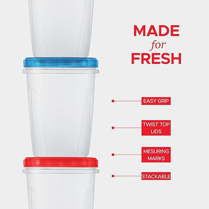 Tafura 10 Pack Leakproof Freezer Containers for Food with Twist Top Lids - 32 Oz BPA Free Reusable Plastic - Blue/Red Lids