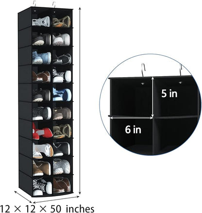 Hanging Shoe Organizer for Closet, 20 Sections Hanging Closet Organizers and Storage Shelves, Space Saving Hanging Shoe Rack, Black, 12''W×12''Dx 50''H
