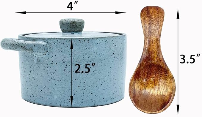 12 oz Ceramic Salt Cellar with Lid & Wooden Spoon,Countertop Salt Container,Sugar Bowl,Spices Jar| Artisan Kitchen Decor(Gray)