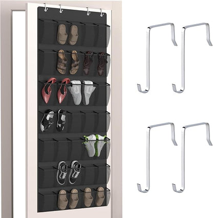 Aisoso Over the Door Shoe Organizer with 35 Large Breathable Mesh Pockets and 4 Metal Hooks Space Saving Hanging Storage Holder for Men's and Women's Shoes, Accessories, Black