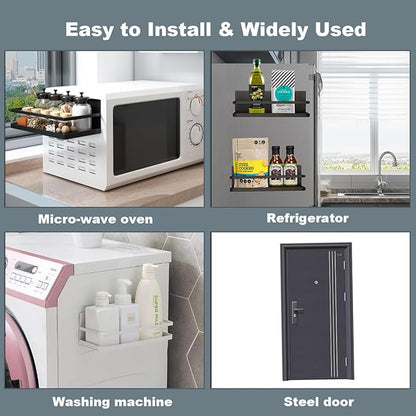 Magnetic Spice Rack Organizer Single Tier Refrigerator Spice Storage Shelf, Easy to Install The Side of The Refrigerator Can Hold spices, Jar of Olive Oil (White, 2 PACK)