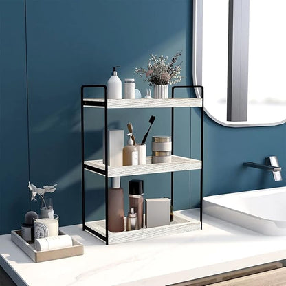 Dorhors 3 Tier Bathroom Counter Organizer,Countertop Bathroom Storage Shelf,Counter Tray and Vanity Organizer (Rustic White)