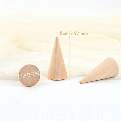 Framendino, 25 Pack Wooden Cone Ring Holder Wood Display Stand Organizer Holders Jewelry DIY Craft