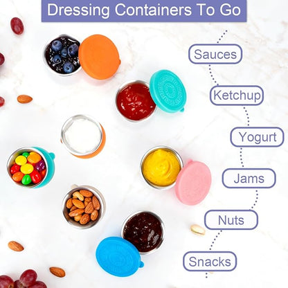 10 Pack 2.4 Oz Salad Dressing Containers To Go, Stainless Steel Small Condiment Containers with Lids, Reusable Leakproof Sauce Container Cups for Lunch Bento Box Picnic & Travel
