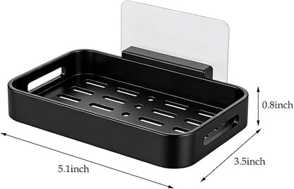 Shower Soap Dish Soap Bar Holder, 2 Pcs Soap Holder for Shower Wall, Plastic No Drill Adhesive Mount Removable Soap Saver Sponge Holder for Bathroom Kitchen Sink, Black