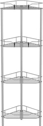 HuggieGems 4 Tier Floor Standing Corner Shower Caddy Organizer Shelf with Hooks, Bathroom Shelves Stand Rack, Gray