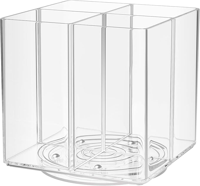 Drink Packet Organizer, Rotating Turntable Organizer with 4 Compartments, Clear Lazy Susan for Powdered Drink Mix, Water Flavor Packets, Coffee, Tea – Space-Saving Countertop Organizer