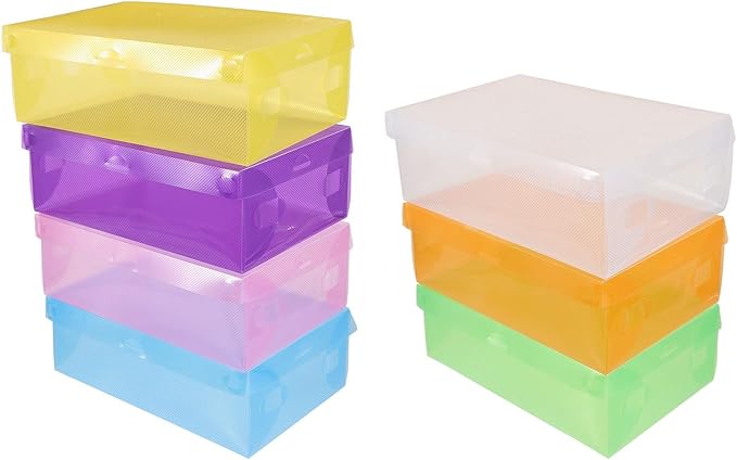 7pcs Stackable Shoe Organizer Boxes with Lids, Thickened Plastic Storage Containers for Men, Women, Multi-color Sneaker and Closet Storage Solution