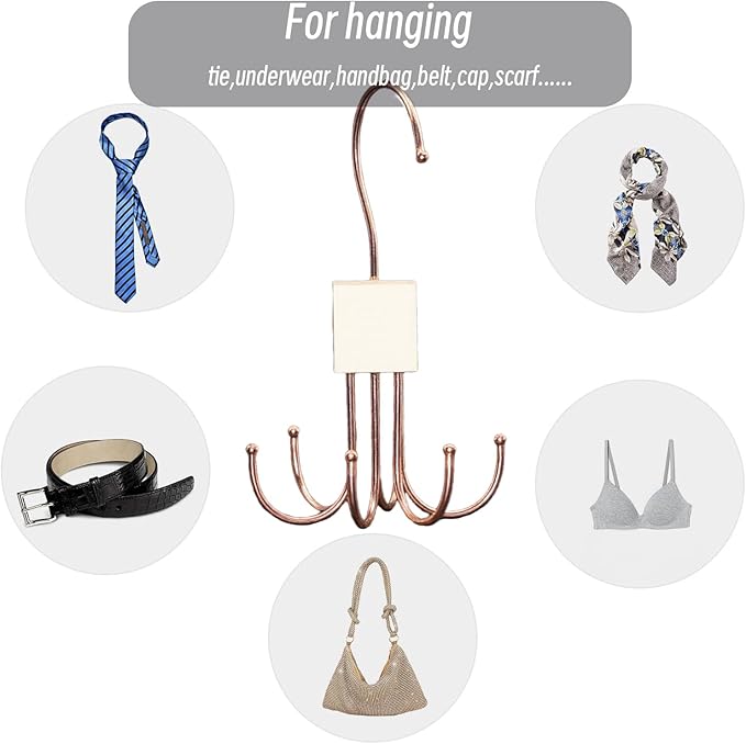 Belt Hanger, 4Pcs Belt Organizer for Closet 360°,Rotatable Max 48 Belt Storage Rack Space Saving Storage Rack for Belt, Bra, Tank Top, Tie, Scarf (2Wood Color 2Black)