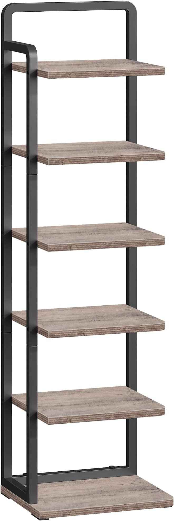 CHOEZON 6-Tier Vertical Shoe Rack, Narrow Shoe Tower, Corner Shoe Storage Organizer, Shoe Shelf, for Small Spaces, Industrial Style, for Entryway, Hallway, Living Room, Greige and Black TXJ06BG