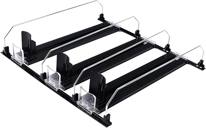 gernie Drink Organizer for Fridge, Self Pushing Soda Can Dispenser for Refrigerator, Width Adjustable Automatic Pusher Glide, Fridge Bottle Rack Drink Organizer, 16oz 20oz Soda, Black