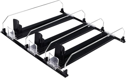 gernie Drink Organizer for Fridge, Self Pushing Soda Can Dispenser for Refrigerator, Width Adjustable Automatic Pusher Glide, Fridge Bottle Rack Drink Organizer, 16oz 20oz Soda, Black