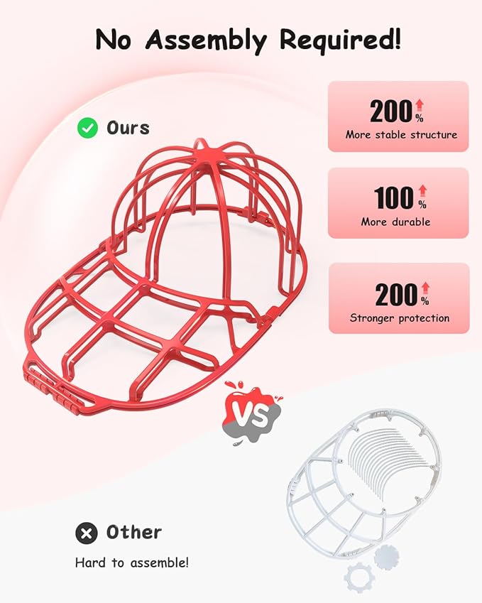 XQXA 2-Pack Baseball Hat Washer Cage | Machine-Washable Cap Cleaner Frame for Adult & Kid's Hats | Red