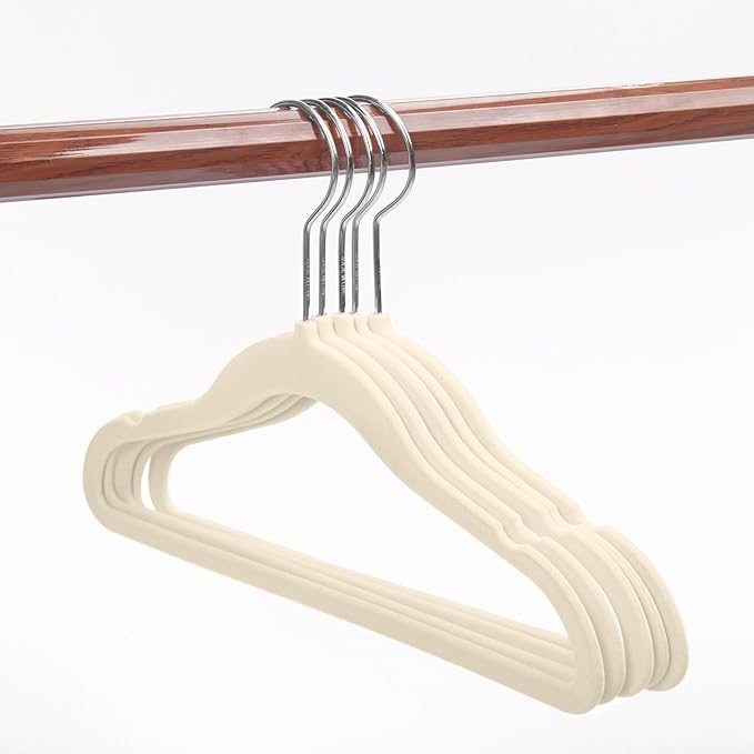MIZGI Baby Velvet Hangers,Non-Slip Kids & Toddler Hangers,11.8 Inch Hangers for Baby Clothes,Pack of 50（Ivory/Silver）