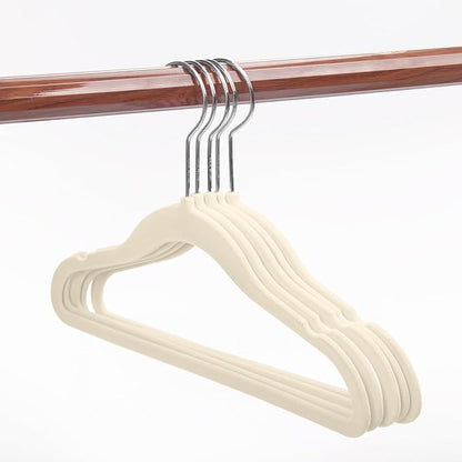MIZGI Baby Velvet Hangers,Non-Slip Kids & Toddler Hangers,11.8 Inch Hangers for Baby Clothes,Pack of 50（Ivory/Silver）