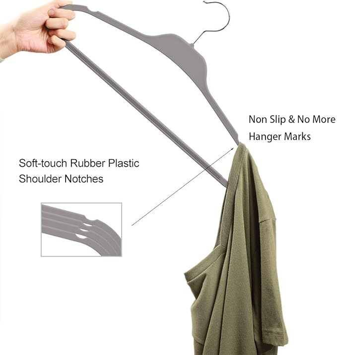 Grey Plastic Rubberized Hangers 30 Pack and Belt Hanger Rack Holder for Closet