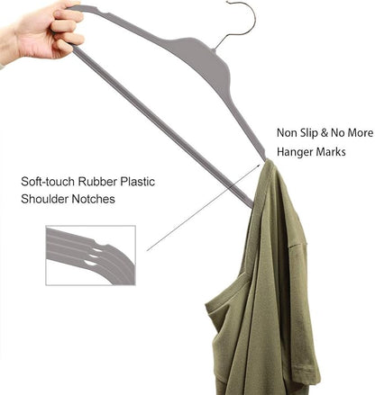 Grey Plastic Rubberized Hangers 30 Pack and Belt Hanger Rack Holder for Closet