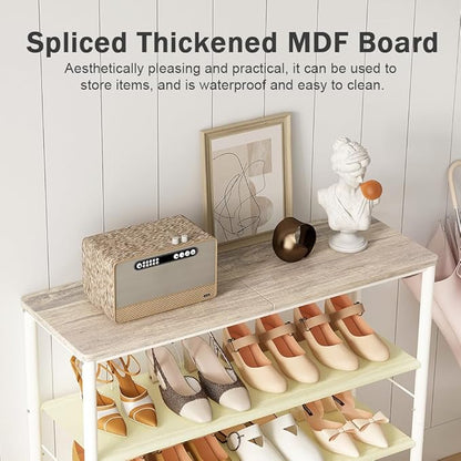 INGIORDAR Shoe Rack Organizer 5 Tier Metal Organizer Shelf with Industrial MDF Board and Layer Fabric for Entryway Closet Bedroom Living Room Garage (White, 4 Tier)