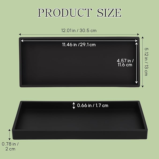 Black Silicone Tray Bathroom Vanity Tray Silicone Countertop Trays for Toilet Kitchen Perfume Jewelry Candle Key (1, Large-12.01×5.12×0.78in)