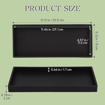 Black Silicone Tray Bathroom Vanity Tray Silicone Countertop Trays for Toilet Kitchen Perfume Jewelry Candle Key (1, Large-12.01×5.12×0.78in)