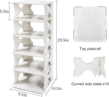 6-Tier Shoe Rack,Stackable Shoe Storage Organizer for Bedroom Entryway, Adjustable Shoe Rack,Shoe Slots Organizer Shelf, Easy Clean Shoe Tower Rack,White