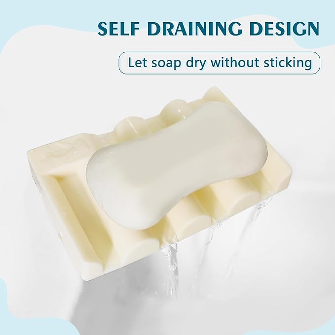 Silicone Soap Dish,Self Draining Soap Holder Perfect for Shower,Bathroom Sink,Kitchen Sink & Travel,Non-Slip Bar Soap Holder Extend Soap Life,Keep Soap Bars Dry & Easy Cleaning Beige-2Pcs
