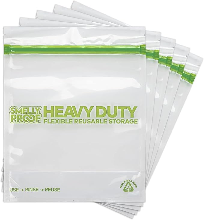 Smelly Proof BULK VALUE, 50-Pack HEAVY DUTY 5-mil Reusable Bags, Stand-Up, Expandable, Dishwasher-Safe, Odor-Proof, Durable Poly Nylon (Non-Silicone) US-Made 8.5" x 10" Quart 50pk