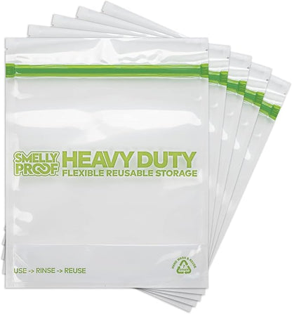 Smelly Proof BULK VALUE, 50-Pack HEAVY DUTY 5-mil Reusable Bags, Stand-Up, Expandable, Dishwasher-Safe, Odor-Proof, Durable Poly Nylon (Non-Silicone) US-Made 8.5" x 10" Quart 50pk