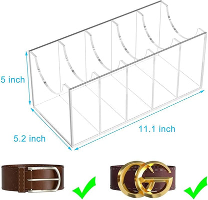NIUBEE Belt Organizer, Acrylic Belt Storage Holder for The Closet, 5 Compartments Display Case for Tie and Bow Tie