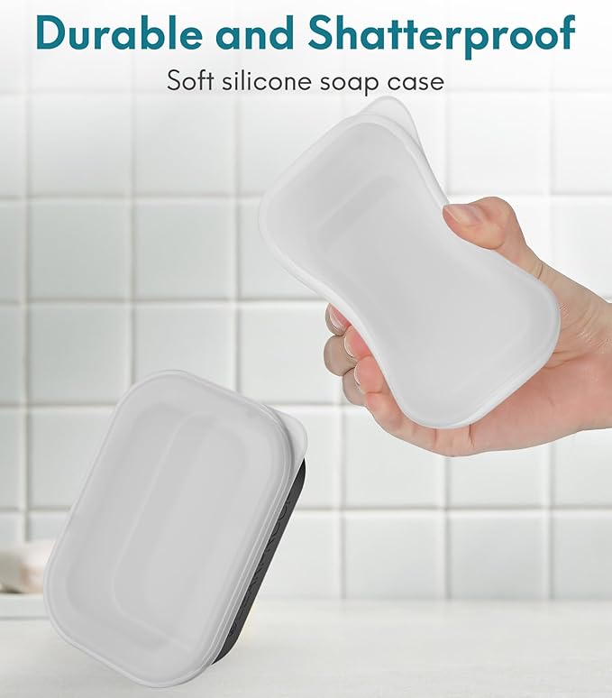 Quatish Compact Leakproof Travel Soap Case, Silicone Soap Box with Draining Layer, Enhanced Soap Container, Suitable for Camping, Gym, Bathroom, Outdoor Essentials, Black