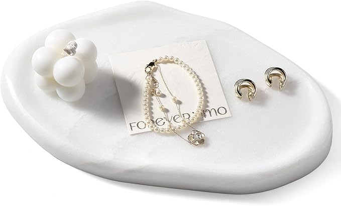 Koville Luxurious White Marble Vanity Tray, Cloud Shape Serving Stone Key Tray for Home Decor, 10" x 7" Marble Storage Trays for Bathroom, Stone Plate Holder for Perfume, Candle and Jewelry
