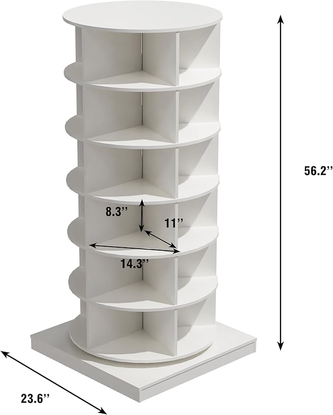 6-Tier Rotating Shoe Rack Tower, 360 Spinning Shoe Rack, Modern Free Standing Spinning Shoe Organizer, Rotating Lazy Susan Shoe Racks for Entryway Doorway, Holds Up to 24 Pairs of Shoes(White)