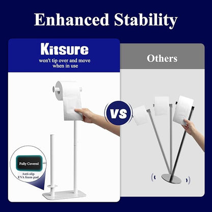 Kitsure Toilet Paper Holder Free Standing - Large Capacity Toilet Paper Holder for 4 Rolls, Rustproof Toilet Paper Stand with Non-Slip Stable Base, White, Medium