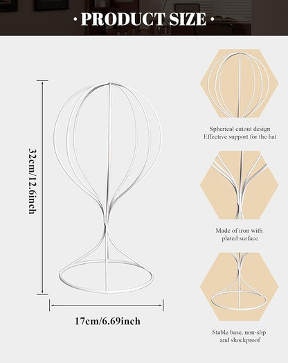CHADWICK White Iron Ball Hat Rack, Tall Display Stand for Fedora, Baseball Cap, Wig Storage, 6.7" x 15.7", Single Unit