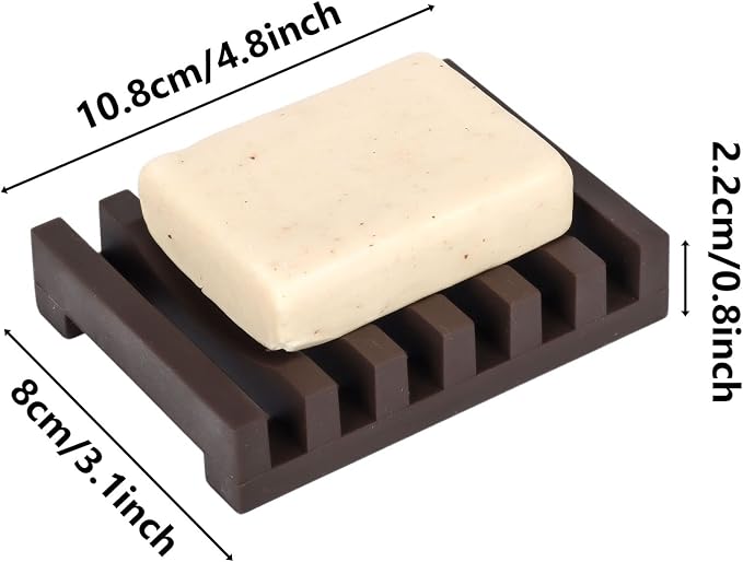 Topsky 2Pcs Soap Dish Holder, Non-Slip Bathroom Accessories Silicone Soap Case Saver, Sink Deck Bathtub Shower Dish Soap Drainer, Silicone Holder for Soap, Sponges, Scrubber (Brown)
