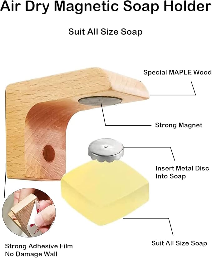 Magnetic Wooden soap Holder for Shower Wall, Storage for Soaps & Beard Shampoo Bars - Wooden soap Dish Dispenser Bathroom Kitchen & Shower