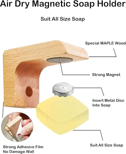 Magnetic Wooden soap Holder for Shower Wall, Storage for Soaps & Beard Shampoo Bars - Wooden soap Dish Dispenser Bathroom Kitchen & Shower