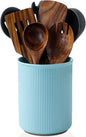 LoeJan Utensil Holder, Extra Large Utensil Crock, Stable Ceramic Utensil Organizer, Cooking Tool Organizer Set for Kitchen Counter Farmhouse Décor, Turquoise