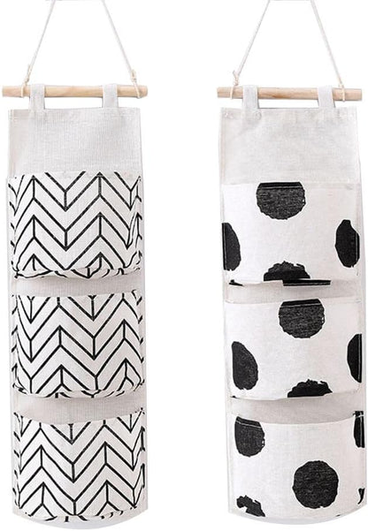 Leadigol 2pcs Wall Hanging Storage Bag, Over The Door Wall Organizer, 3 Pockets Linen Cotton Fabric