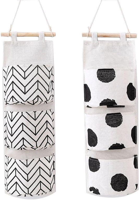Leadigol 2pcs Wall Hanging Storage Bag, Over The Door Wall Organizer, 3 Pockets Linen Cotton Fabric