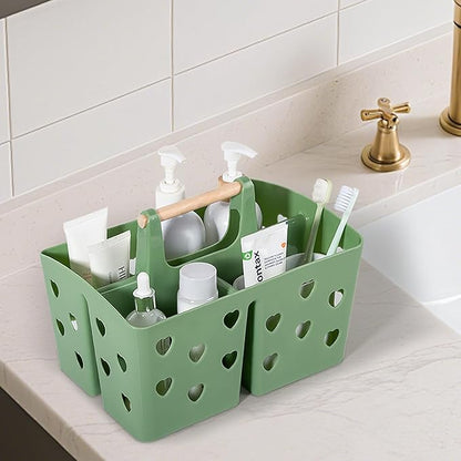 Anyoifax Portable Shower Caddy Plastic Shower Basket Organizer Divided Bathroom Caddy Storage Cleanning Caddy Tote with Handle for College, Dorm Room, Kitchen, Green