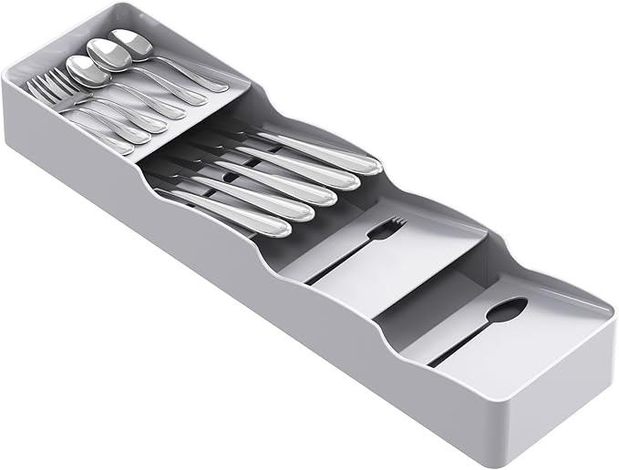 Lifewit Small Flatware Drawer Organizer, Compact Narrow Silverware Tray for Kitchen Drawers, Plastic Cutlery Holder for Spoons, Forks, Knives – Fits Small & Slim Kitchen Drawers, Gray