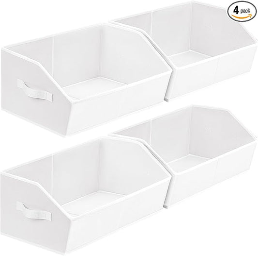 Homsorout Closet Baskets for Shelves Trapezoid - Decorative Storage Baskets with Handle, Closet Bins for Organization, Shelf Storage Bins for Clothes, Books, Home, Office, 4 Pack, White