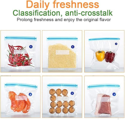 Sous Vide Bags-30pcs Reusable Vacuum Food Storage Bags, with 3 Sizes Vacuum Food Bags,1 Hand Pump,3 Sealing Clips for Food Storage and Sous Vide Cooking